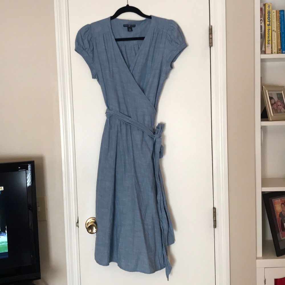 Chambray Gap Wrap Dress with Pockets